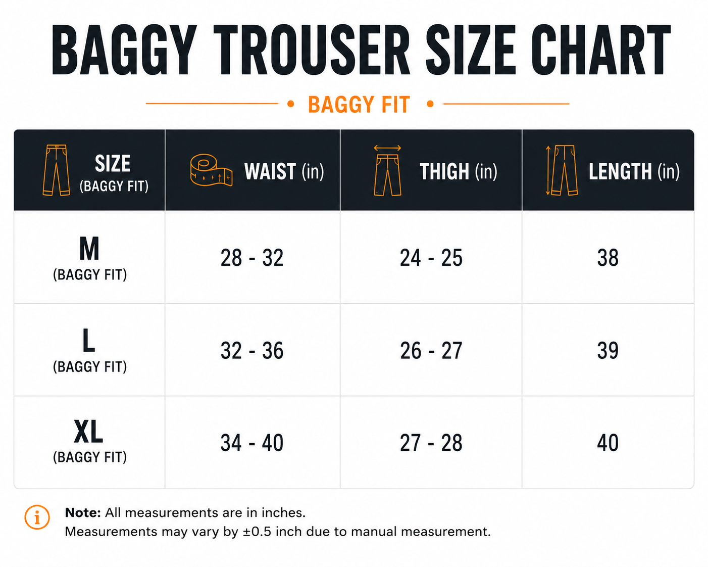 Size guide — Baggy Trouser Pant — New Wave
