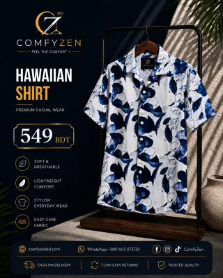 Premium Hawaiian Shirt – White & Royal Blue