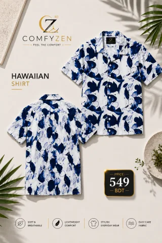 Premium Hawaiian Shirt – White & Royal Blue