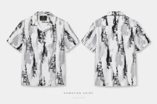Premium Hawaiian Shirt – White, Grey & Black