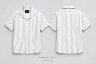 Premium Striped Hawaiian Shirt – Light Grey & White