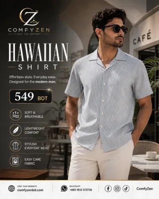 Premium Striped Hawaiian Shirt – Light Grey & White