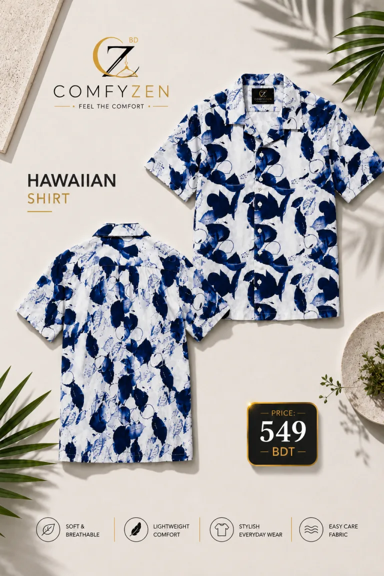 Premium Hawaiian Shirt – White & Royal Blue