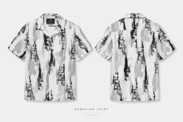 Premium Hawaiian Shirt – White, Grey & Black