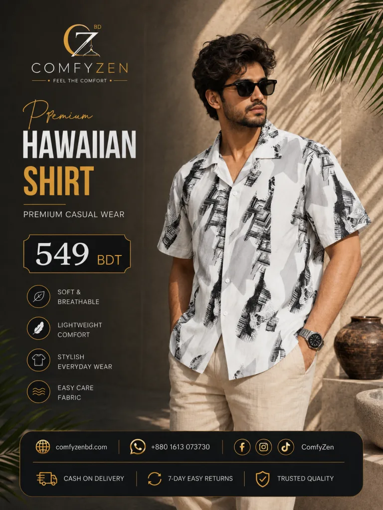 Premium Hawaiian Shirt – White, Grey & Black