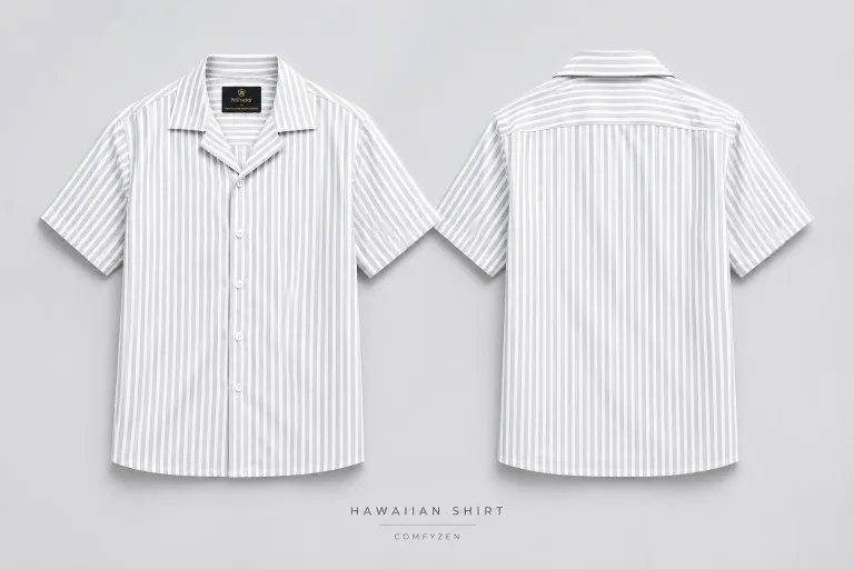 Premium Striped Hawaiian Shirt – Light Grey & White